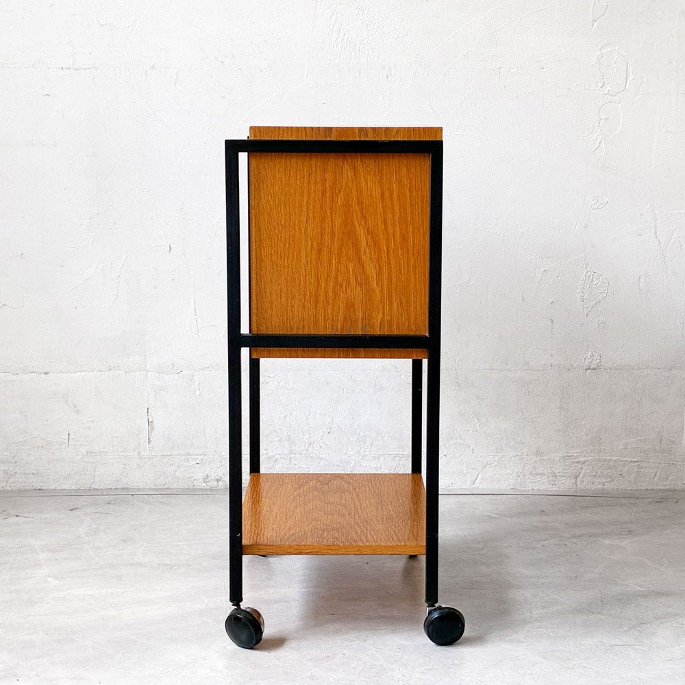 北欧ビンテージ Scandinavian Vintage ファイリングキャビネット サイドテーブル ナイトテーブル オーク材 H64㎝ 花台 キャスター 北欧ビンテージ ★