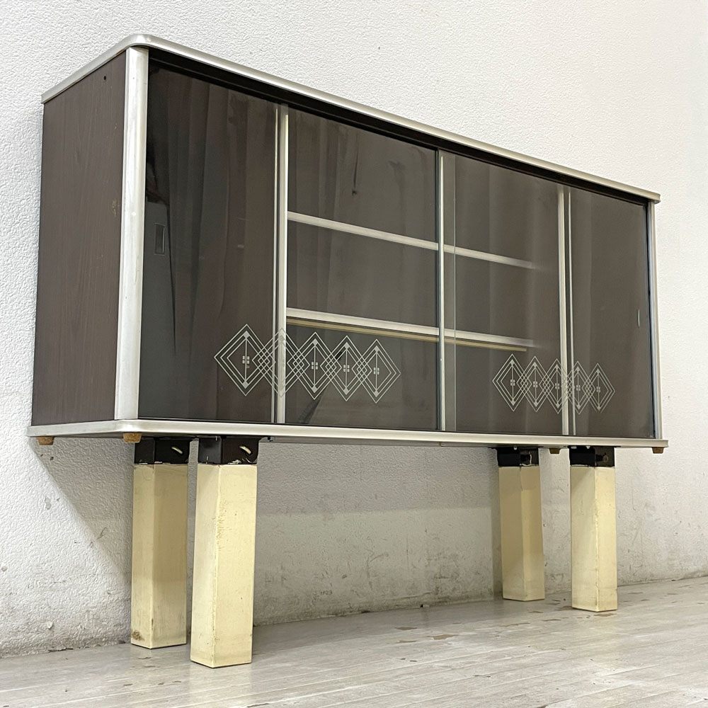 モンファニチャー MON FURNITURE ジャパンビンテージ Japan Vintage ガラス扉 キャビネット 食器棚 飾り棚 W118cm リメイク家具 昭和レトロ ●