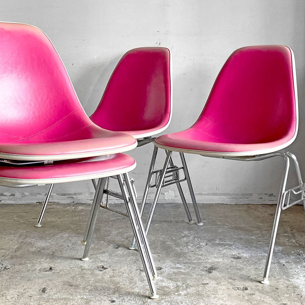 ハーマンミラー Herman Miller 3ndビンテージ サイドシェルチェア FRP製 PVCレザー スタッキングベース イームズ ミッドセンチュリー C ■