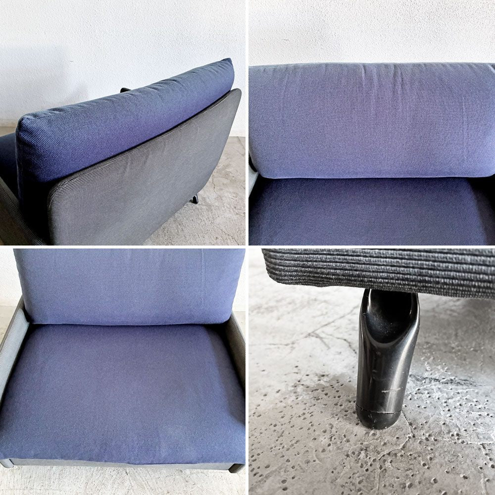 カッシーナイクスシー Cassina ixc. カレス CARESS 1シーターソファ 1人掛け ファブリック グレー×ネイビー モールドウレタン キャスター付 参考価格28万円 廃番 A 〓