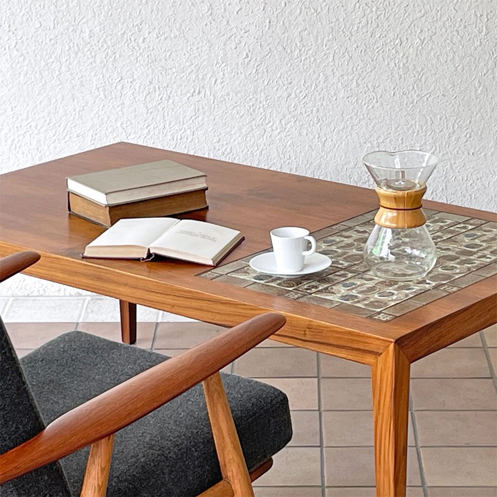 ハスレヴ Haslev Moblefabrik × ロイヤルコペンハーゲン Royal Copenhagen バッカ Baca タイルトップ コーヒーテーブル ローズウッド材 W133cm 北欧ビンテージ ◇