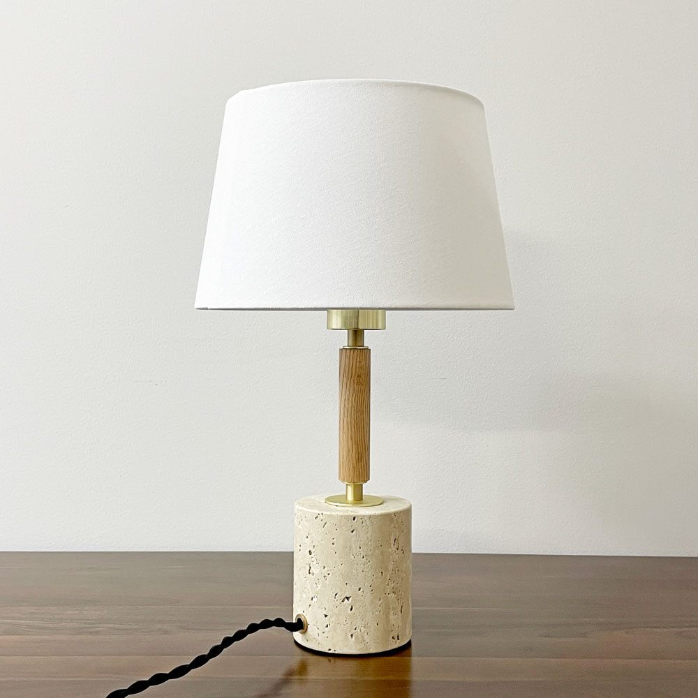 アートワークスタジオ ART WORK STUDIO モノリステーブルランプ Monolith-table lamp AW-0600 ホワイト 大理石ベース オーク無垢材 真鍮 ファブリック モダンデザイン 箱付き 美品 C ●