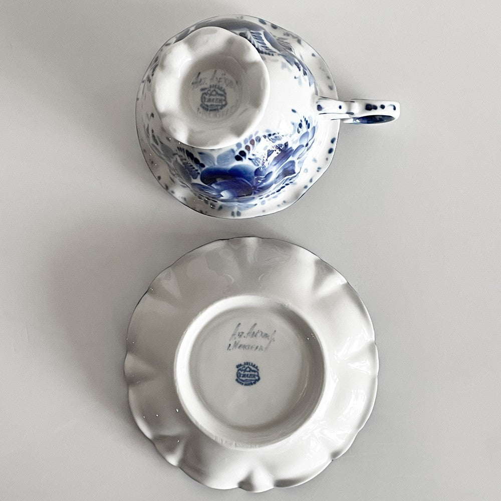 グジェリ陶器 カップ＆ソーサー C&S コバルトブルー 藍色 ホワイト ロシア C ■