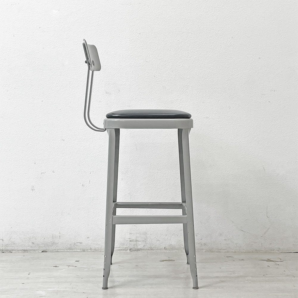 リオン LYON ファクトリー チェア FACTORY CHAIR カウンターチェア グレー バックレスト クッション PVCレザー 座面高69cm パシフィックファニチャーサービス  P.F.S取り扱い A ●