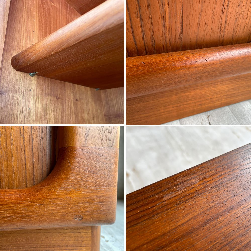 デューロン dyrlund ビンテージ リビングボード キャビネット 食器棚 ディスプレイシェルフ チーク無垢材 蛇腹扉 ロールトップ デンマークビンテージ 北欧家具 上下分割可  ♪