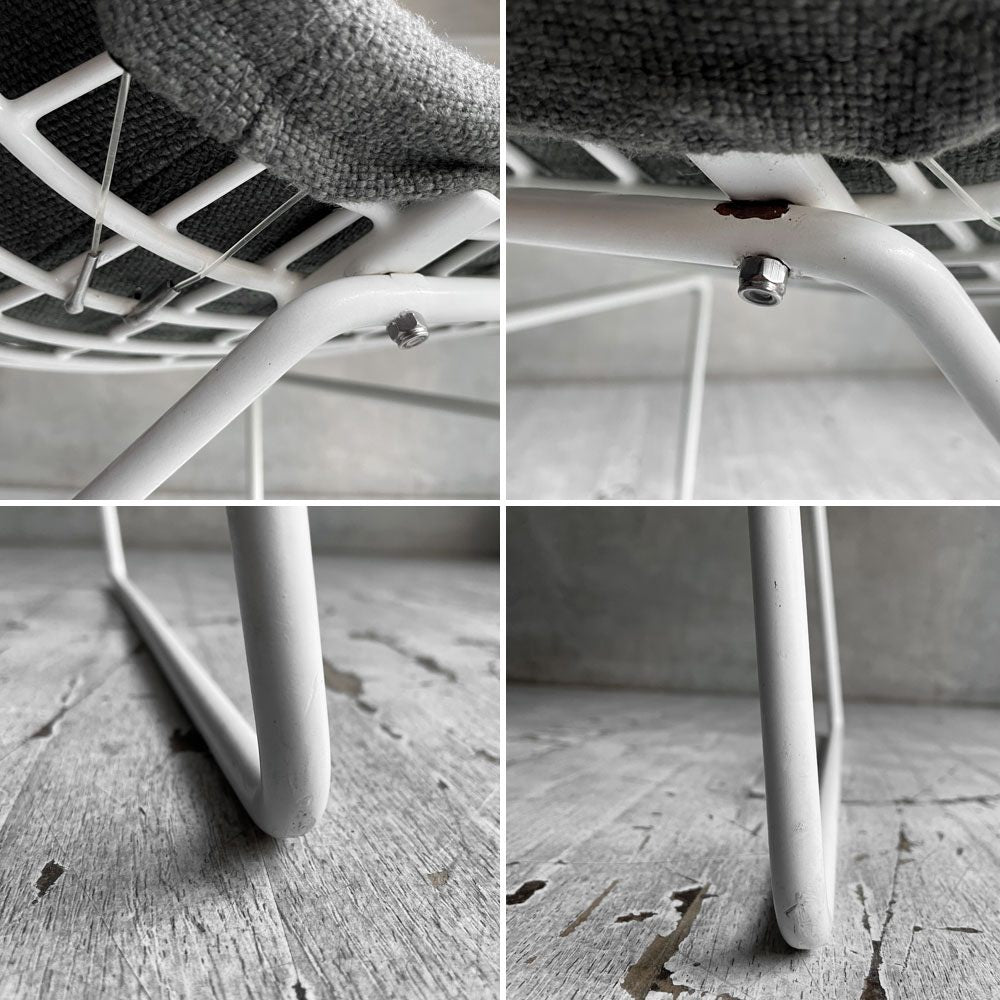 ノル Knoll 420 サイドチェア ワイヤーチェア ダイニングチェア ホワイト × グレー ファブリック フルカバー仕様 ハリー・ベルトイア ミッドセンチュリー ビンテージ ♪
