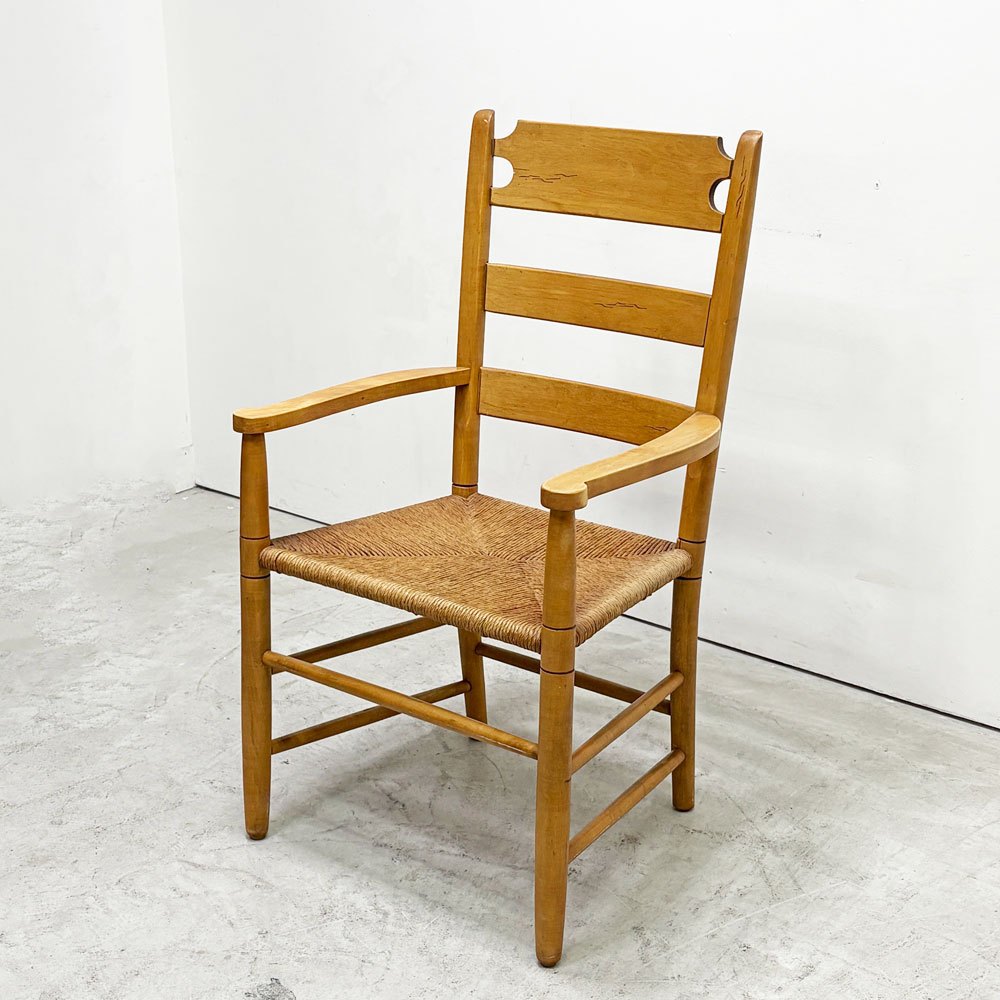 イーセンアーレン ETHAN ALLEN ラダーバック アームチェア ダイニングチェア ハイバックチェア ラッシ編み クラシカルデザイン ●