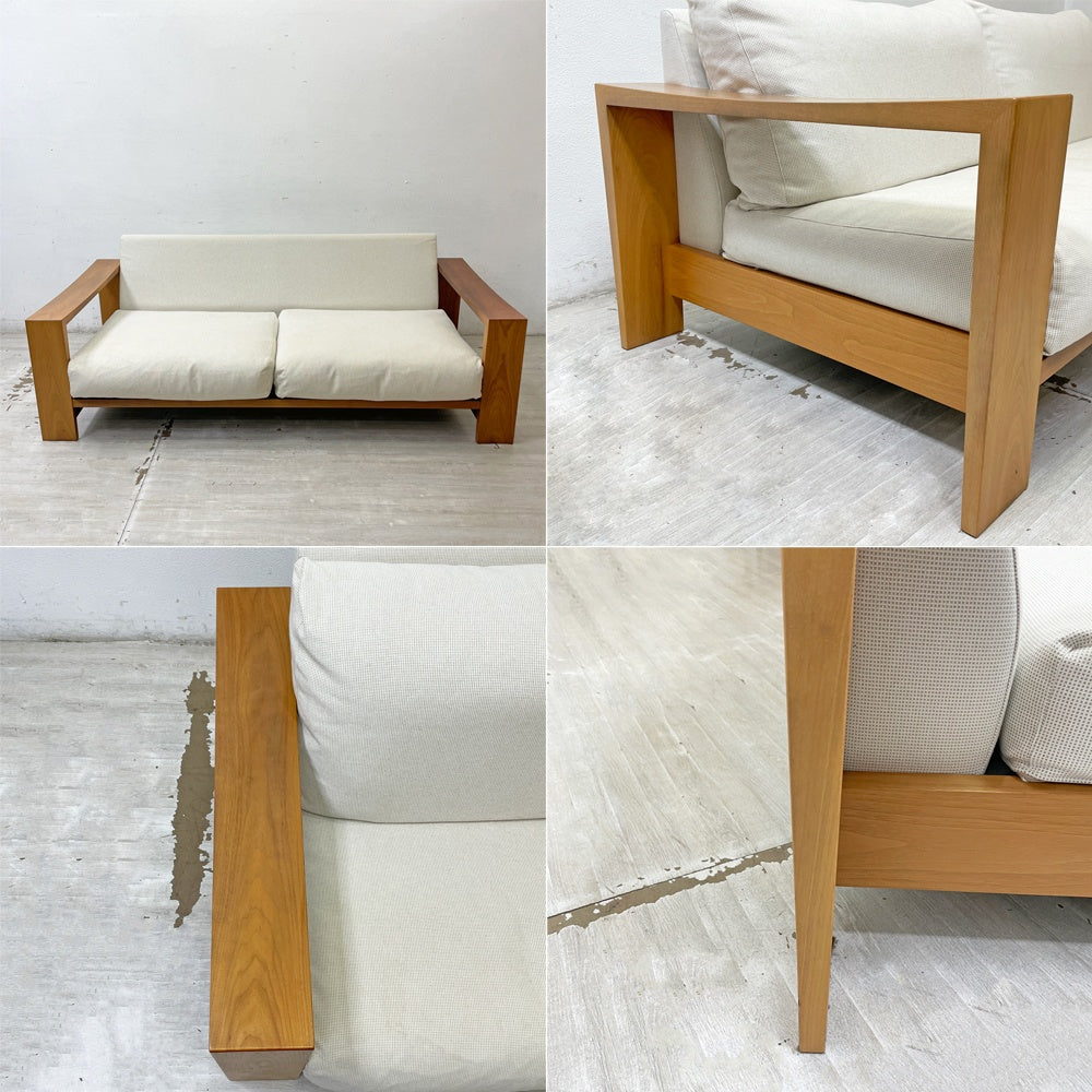 家具蔵 KAGURA モデルノ MODERNO 3Pソファ チェリー無垢材 ファブリック 現状品 ●