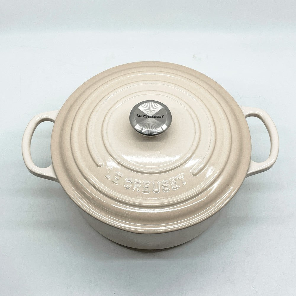 ルクルーゼ LE CREUSET ココットロンド 両手鍋 メレンゲ シルバーツマミ 22cm 鋳物 フランス ●