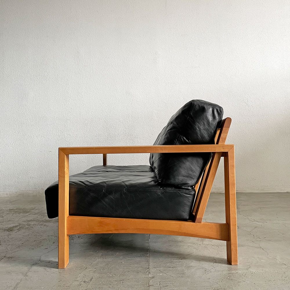 朝日木材加工 ASAHIWOOD ボスコ BOSCO エーボスコ A-BOSCO 2人掛けソファ W161cm チェリー無垢材 本革 ブラックレザー アクタス取扱 〓
