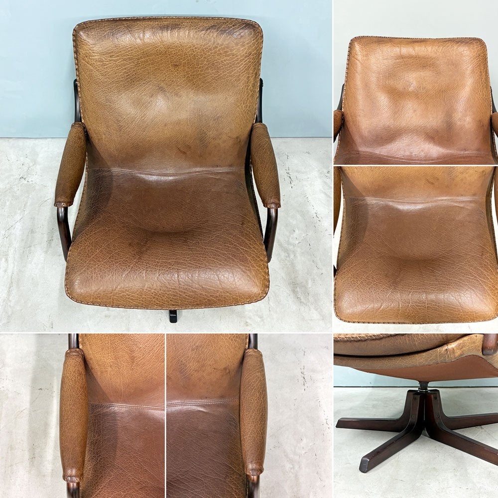 ベルグファニチャー Berg Furniture ラウンジチェア シングルソファ オーク材 本革 ブラウン 北欧 デンマーク ◎