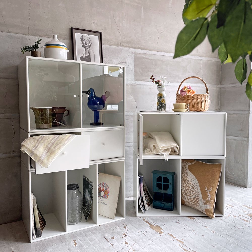 モンタナ MONTANA システムシェルフユニット SYSTEM SHELF UNIT ホワイト 5ユニット キャビネット 木製扉+ガラス扉+ドロワー+シェルフ2種 デンマーク ♪