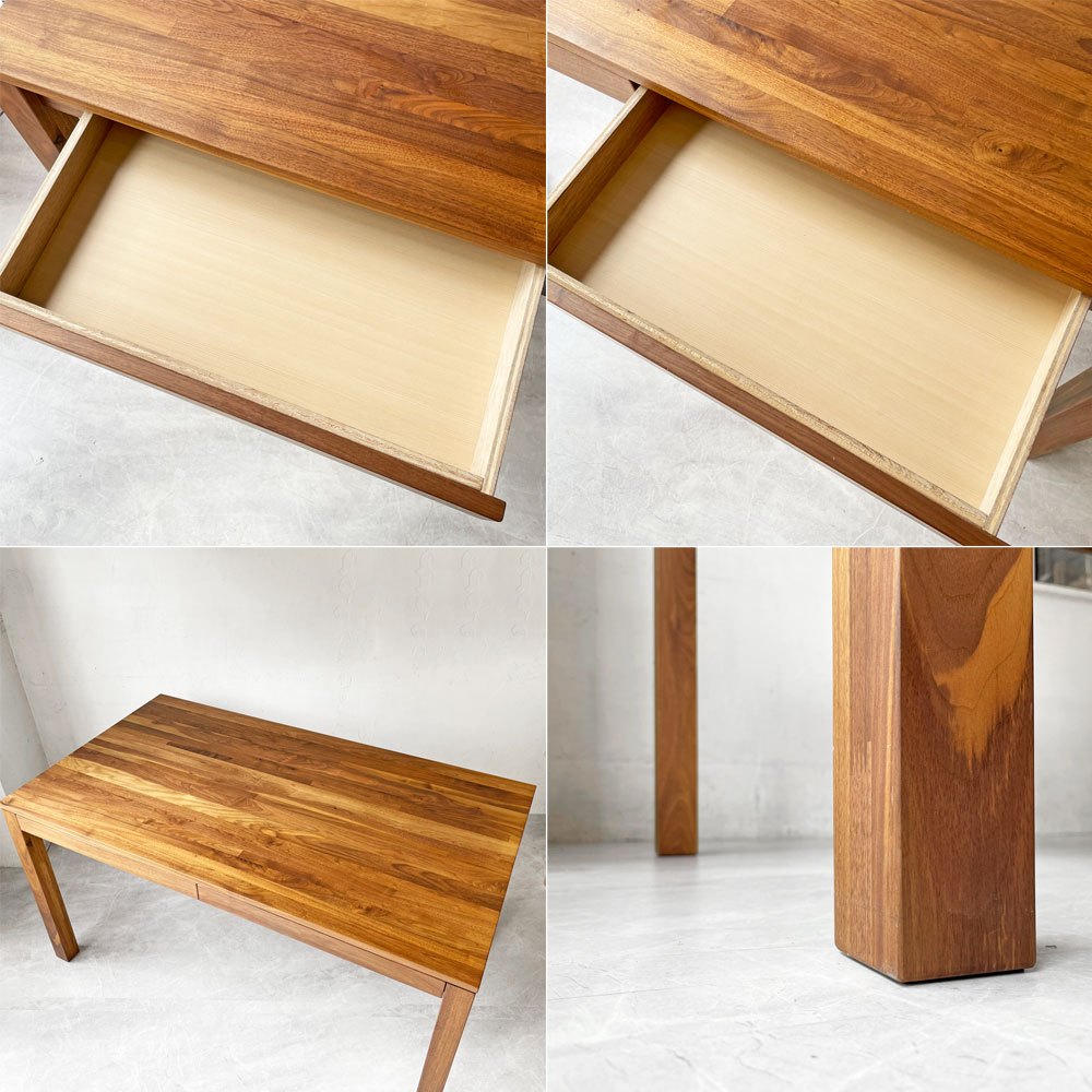無印良品 MUJI ウォールナット 無垢集成材 ダイニングテーブル 木製テーブル 2ドロワー Ｗ140cm 定価￥99.000- ★