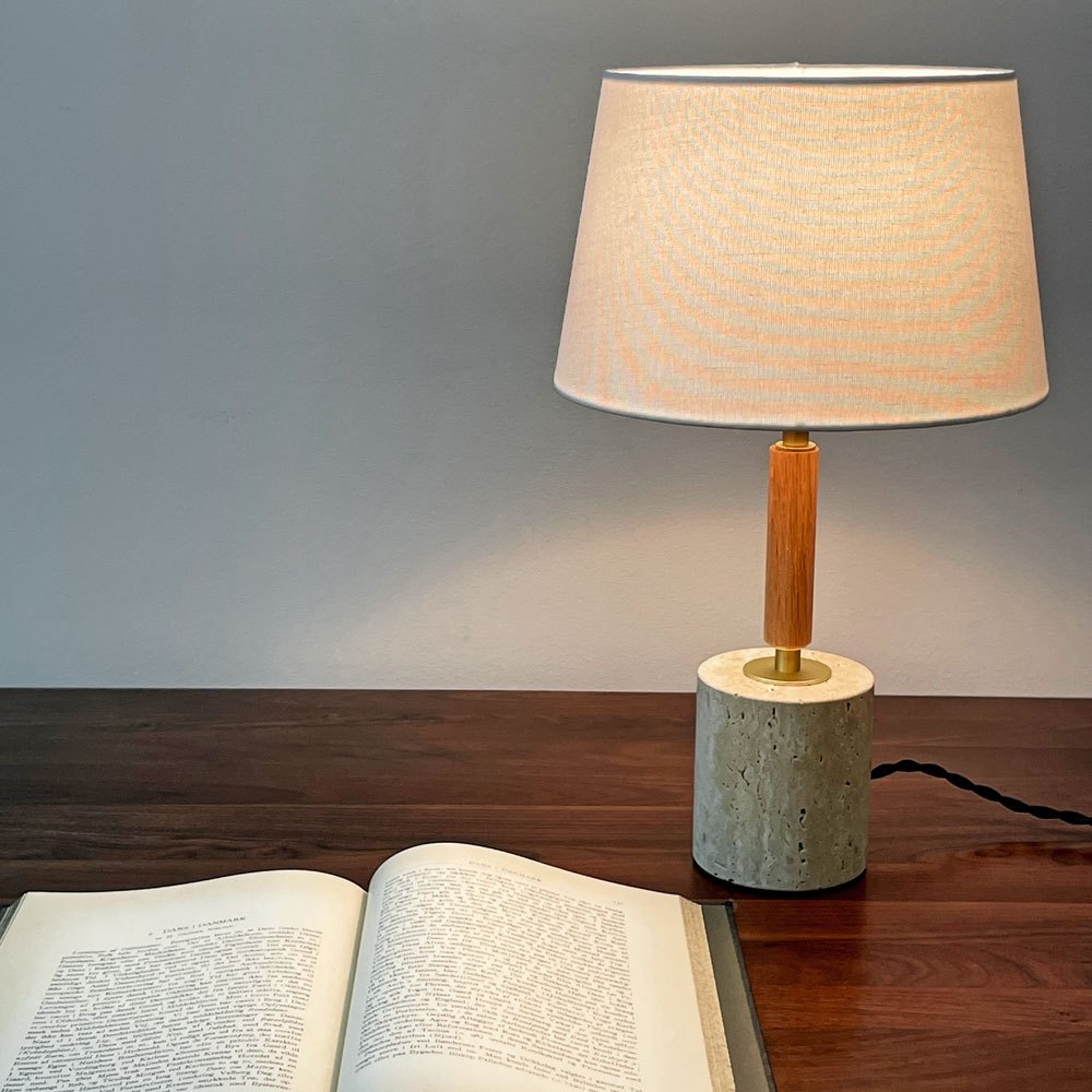 アートワークスタジオ ART WORK STUDIO モノリステーブルランプ Monolith-table lamp AW-0600 ホワイト 大理石ベース オーク無垢材 真鍮 ファブリック モダンデザイン 箱付き 美品 C ●