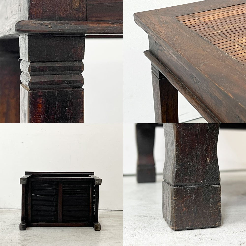 アジアン家具 サイドテーブル チーク古材 バンブー ナイトテーブル 花台 2段 ビンテージ リゾートテイスト ●