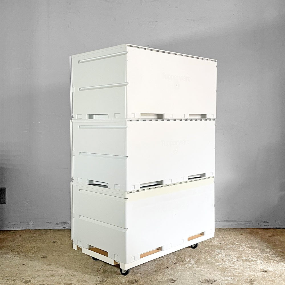 タッパーウェア Tupperware スーパーチェスト ワイド Super chest Wide 引出1段 ピンク 3段セット 専用カート付 ■