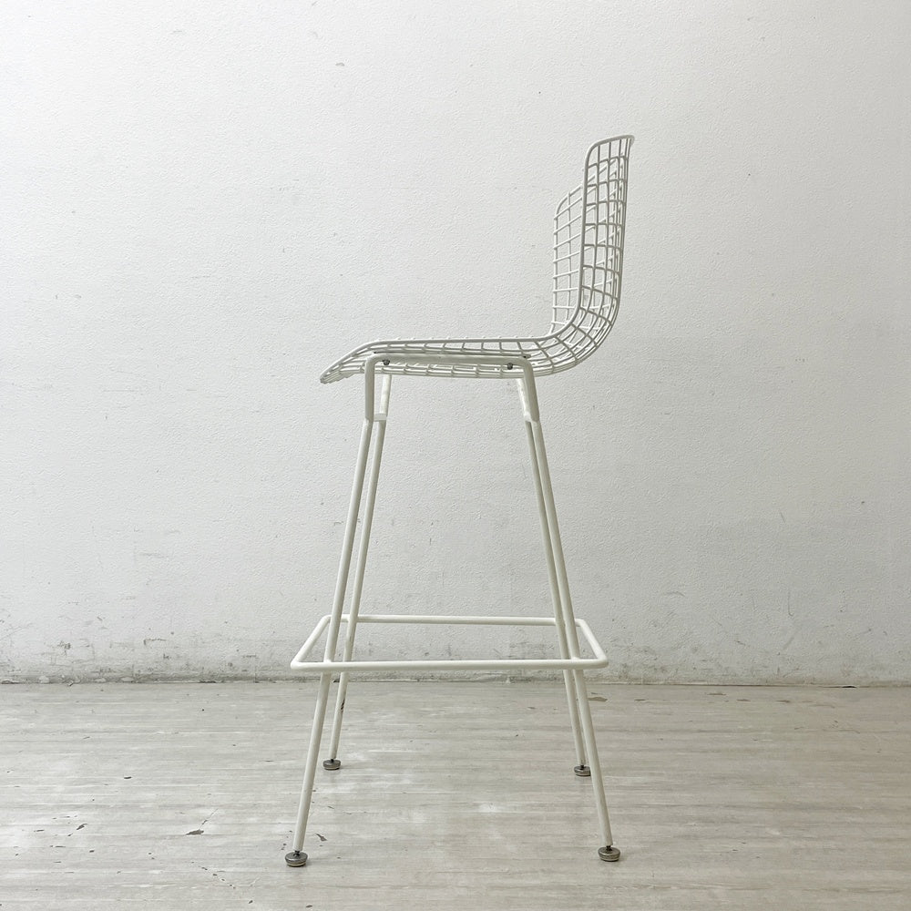 ノル Knoll Counter Height Stool カウンター ハイスツール ワイヤーチェア ホワイト ハリー・ベルトイア ミッドセンチュリー シートパッド付き ビンテージ ●