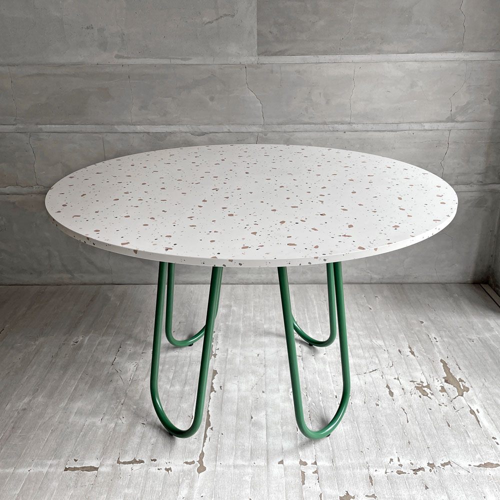 カリガリス Calligaris コヌビア connubia スツーレ STULLE ラウンド ダイニングテーブル テラッゾ×マットフォレストグリーン メラニン天板 メタルレッグ Φ120cm イタリアモダン 美品 ♪