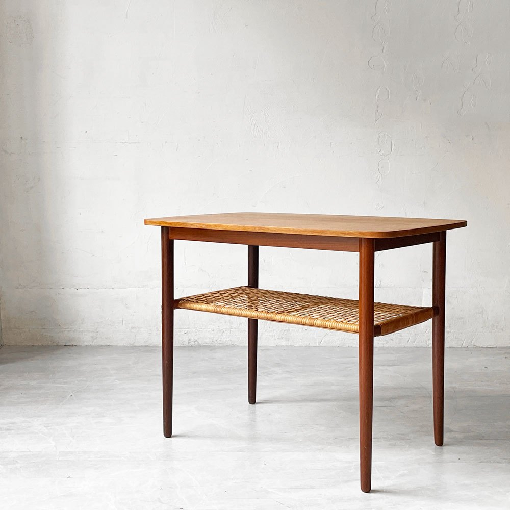 デンマークビンテージ Danish Vintage コーヒーテーブル チーク材 ラタン H52cm ローテーブル 北欧ビンテージ ★