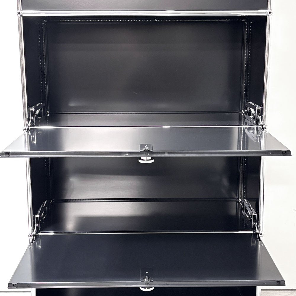 ユーエスエムハラー USMハラー USM Haller キャビネット シェルフ 1列5段 グラファイトブラック オープン ドロップダウンドア フリップアップドア 鍵付き ●