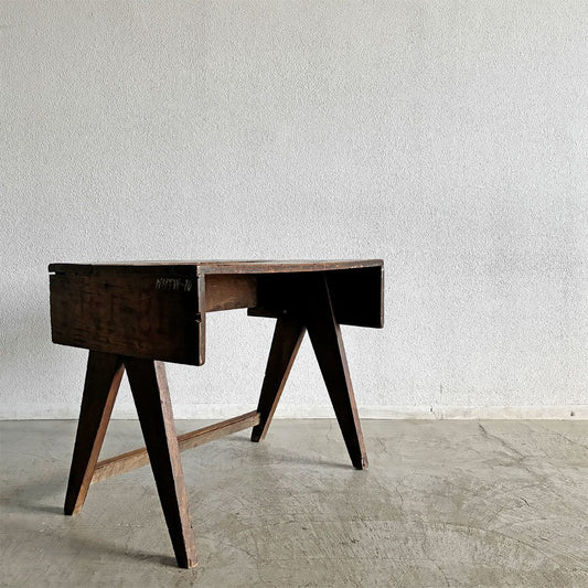 ピエールジャンヌレ Pierre Jeanneret スモールデスク スクールデスク W83cm チーク無垢材 Vレッグ チャンディーガル オリジナルビンテージ 希少 〓