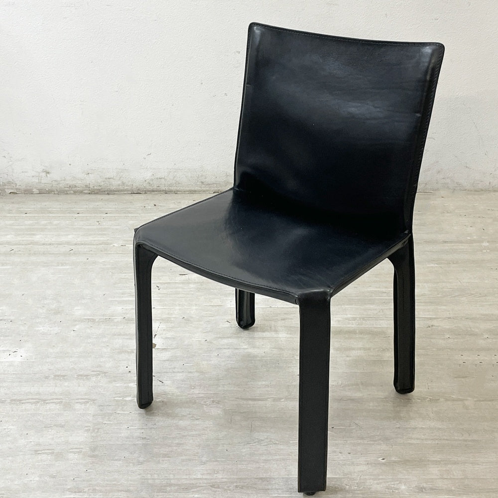 カッシーナ Cassina キャブチェア 412 CAB CHAIR アームレス 本革 ブラック マリオ・ベリーニ MoMA 永久展示品 イタリアモダン 定価￥308,000- B ●