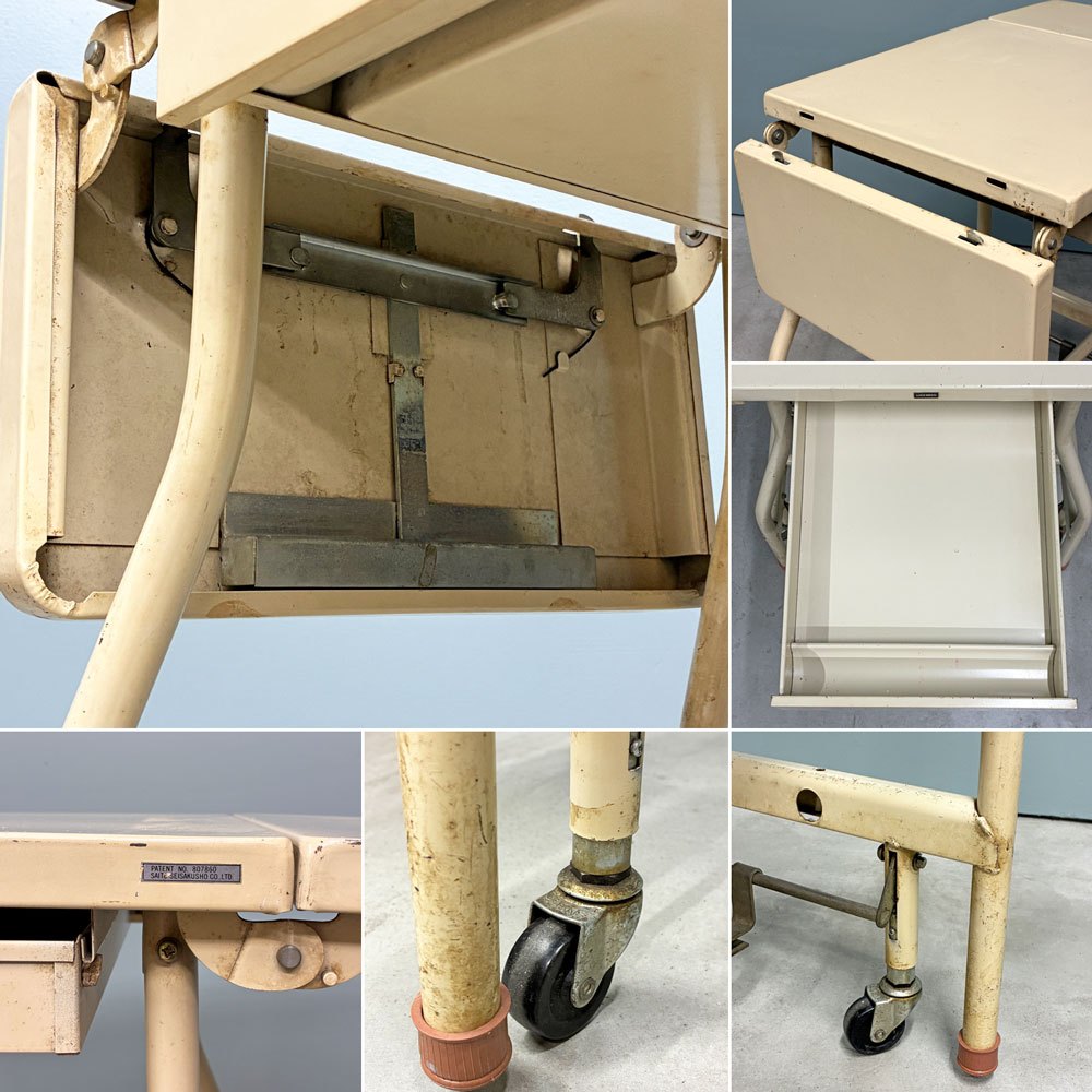 ビンテージ Vintage タイプライターデスク バタフライ式 ドロワー付き キャスター ワークデスク 作業台 インダストリアル 昭和レトロ ◎