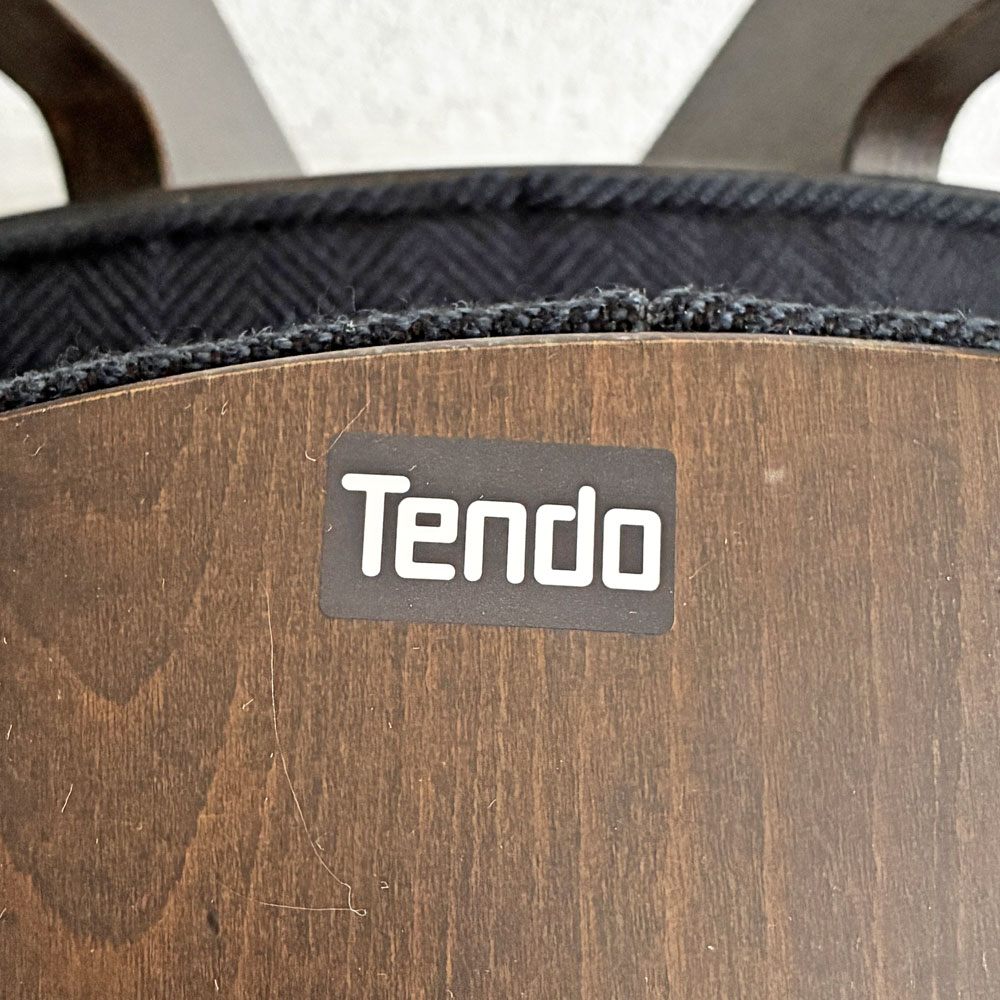 天童木工 TENDO 低座椅子 ローチェア 座椅子 オーク材 ウレタン交換＆ファブリック張替済 TRAD生地 ネイビー系 長大作 ビンテージ ジャパニーズモダン B 〓