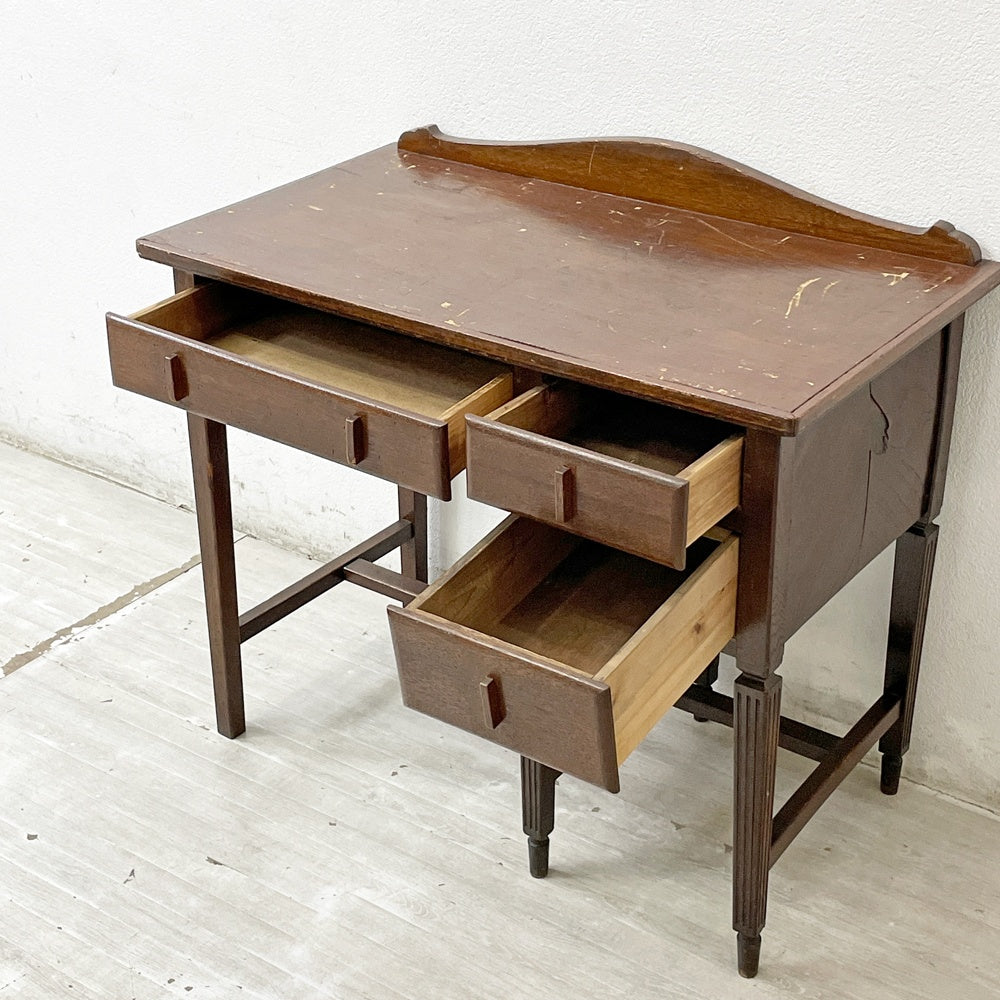 ジャパンビンテージ Japan Vintage 古い木味の片袖机 デスク 抽斗3杯 ブラウン 古家具 レトロ W90.5cm ●