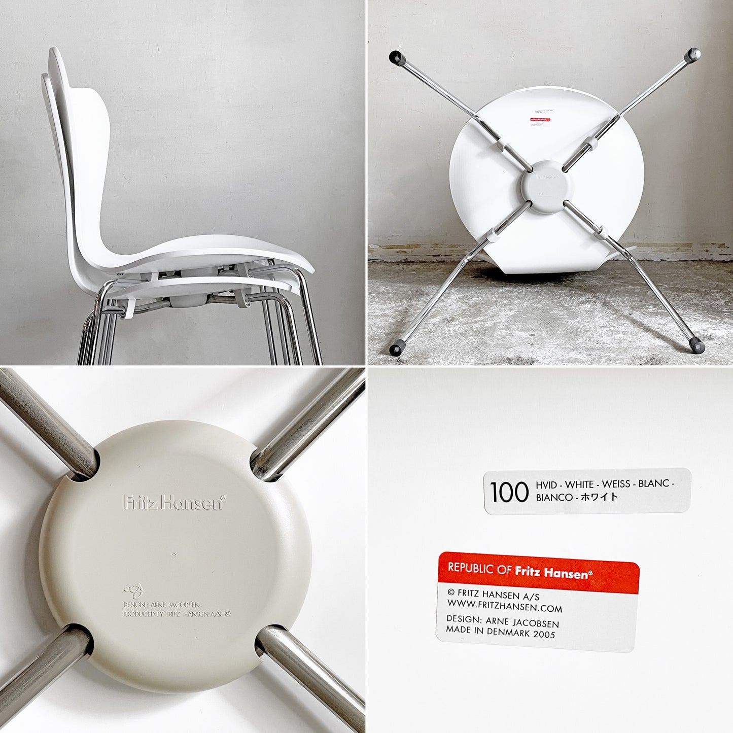 フリッツハンセン Fritz Hansen 3107 セブンチェア ホワイト ラッカー仕上げ スタッキング アルネ・ヤコブセン Arne Jacobsen デンマーク 北欧家具 B ■