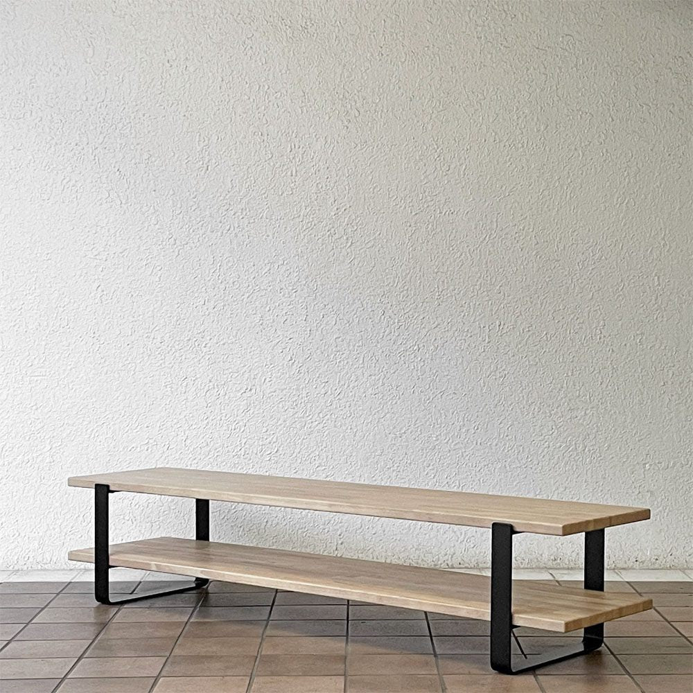 かなでもの KANADEMONO THE TV BOARD LOW TABLE ラバーウッド無垢材 × Black Steel W160cm ナチュラル 定価￥55,900- ◇