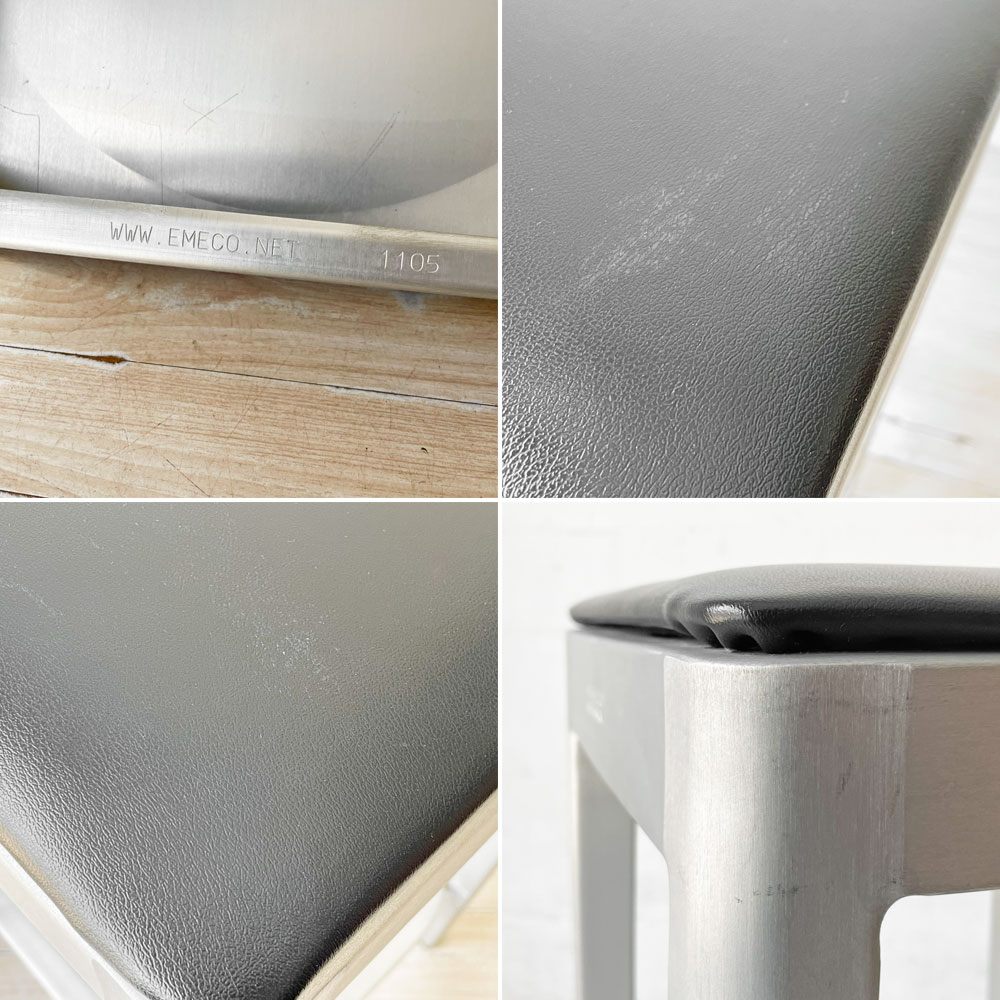 エメコ EMECO カウンタースツール BARSTOOL H61cm シートクッション付き フィリップ・スタルク Philippe Starck ブラッシュドアルミ インダストリアルデザイン ★