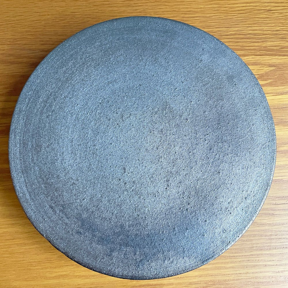 花岡隆 黒陶台皿 約19.5×H4.8cm 花釜 現代作家♪