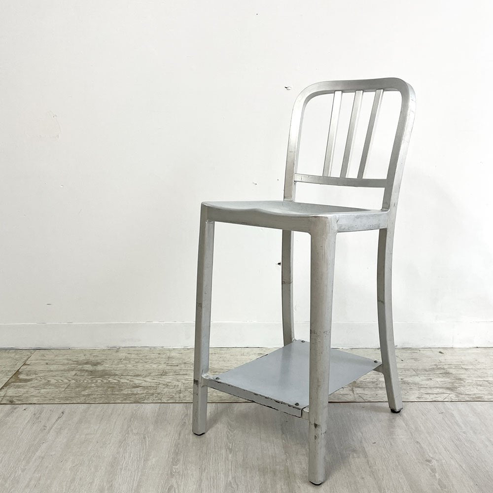 ネイビーバースツール Navy BarStool カウンターチェア リプロダクト アルミニウム インダストリアル デザイン 脚部カット品 H92.5cm B ●