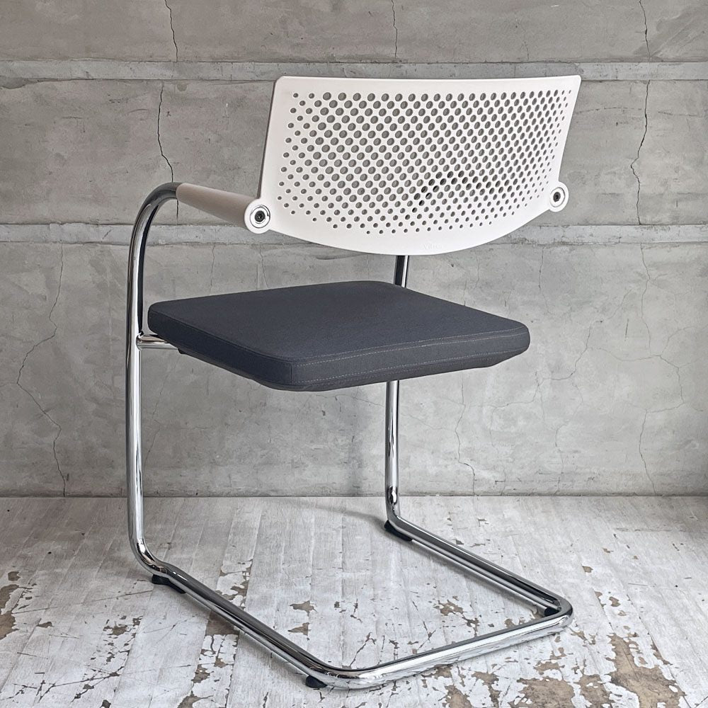 ヴィトラ vitra ビザビ2 Visavis2 アームチェア デスクチェア ホワイト/グレー カンティレバー スタッキング可能 アントニオ・チッテリオ C ♪