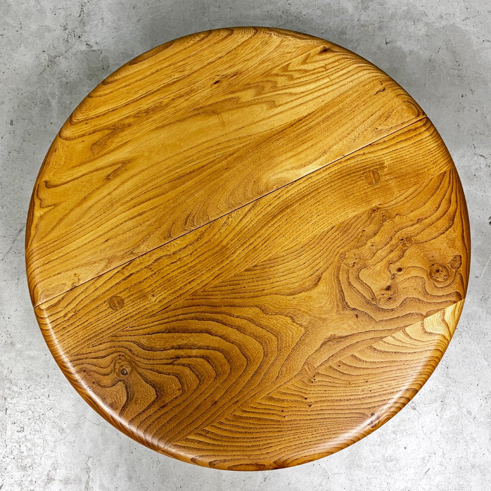 アーコール Ercol バタフライローテーブル サイドテーブル エルム材 サークル Φ61cm ゲートレッグ式 ドロップリーフ UKビンテージ ◎