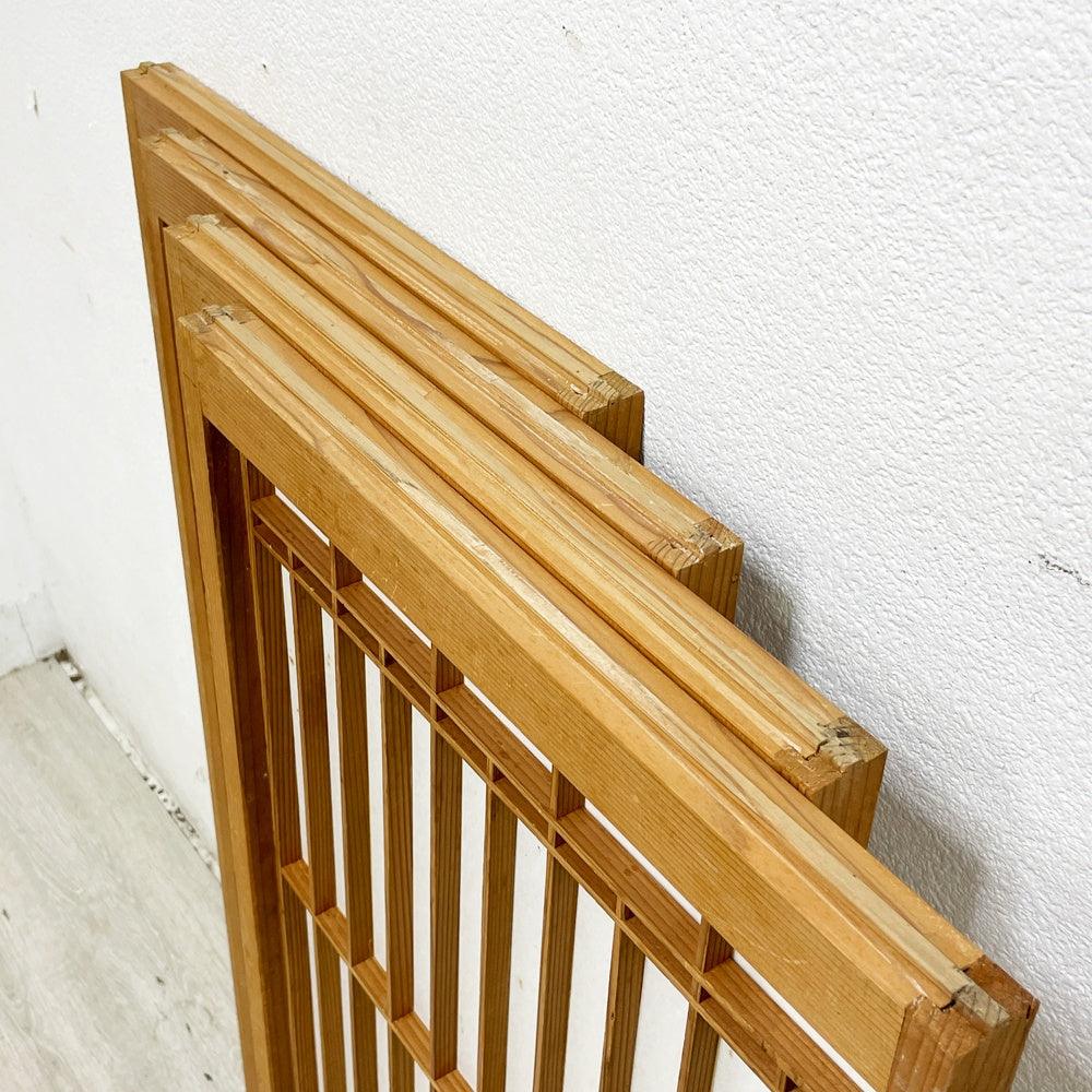 書院障子 欄間 建具 木製引き戸 4枚セット 格子戸 戸障子 W40×H100cm 古民具 ●
