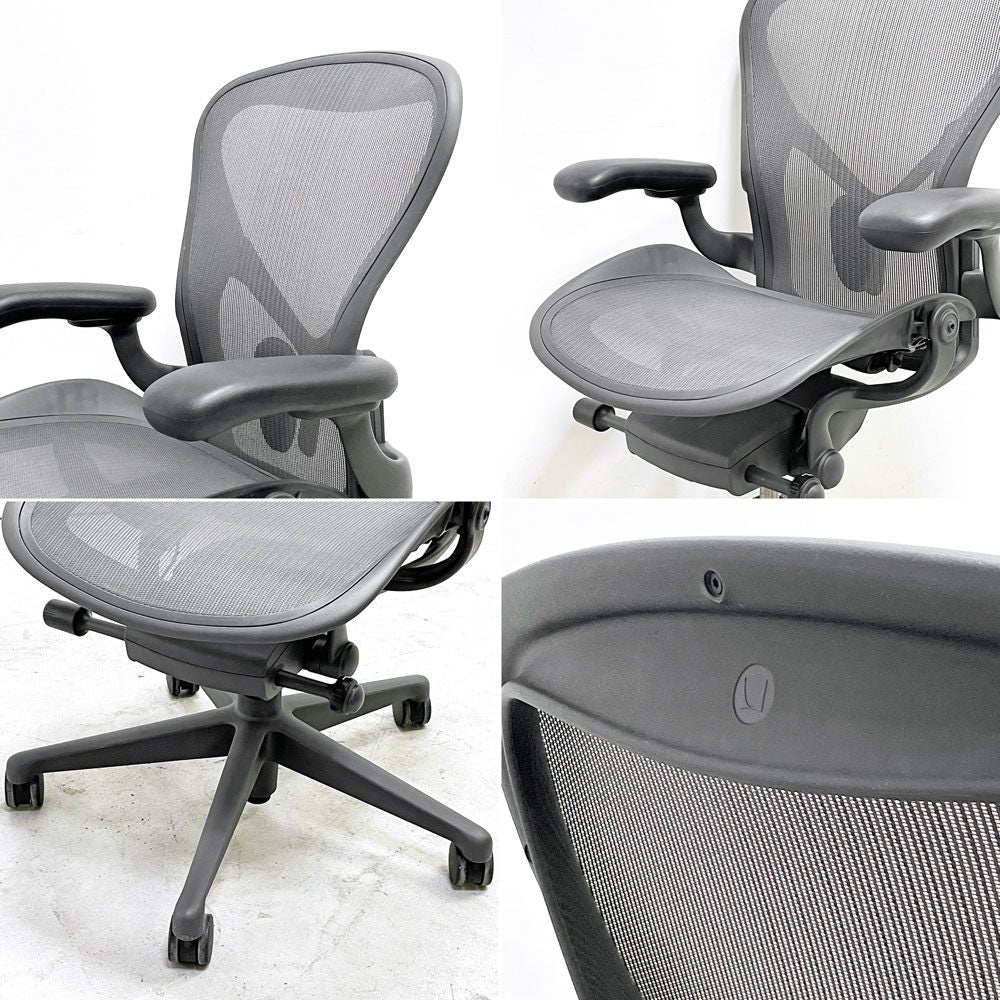 ハーマンミラー Herman Miller アーロンチェア デスクチェア リマスタード ライト Bサイズ グラファイトベース ビル・スタンフ ＆ ドン・チャドウィック ポスチャーフィット B ●