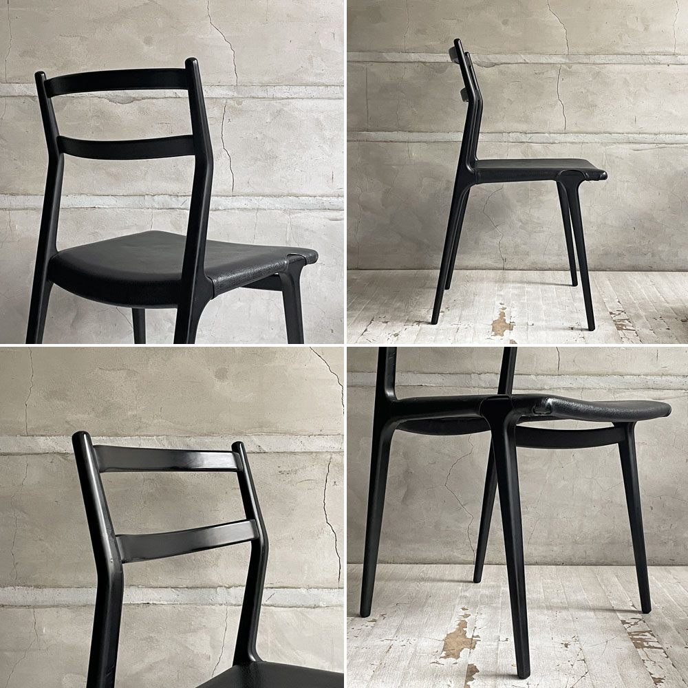 天童木工 TENDO インパラチェア Impala Chair ダイニングチェア ブラック レザー 本革 佐々木敏光 ジャパニーズミッドセンチュリーモダン D  ♪