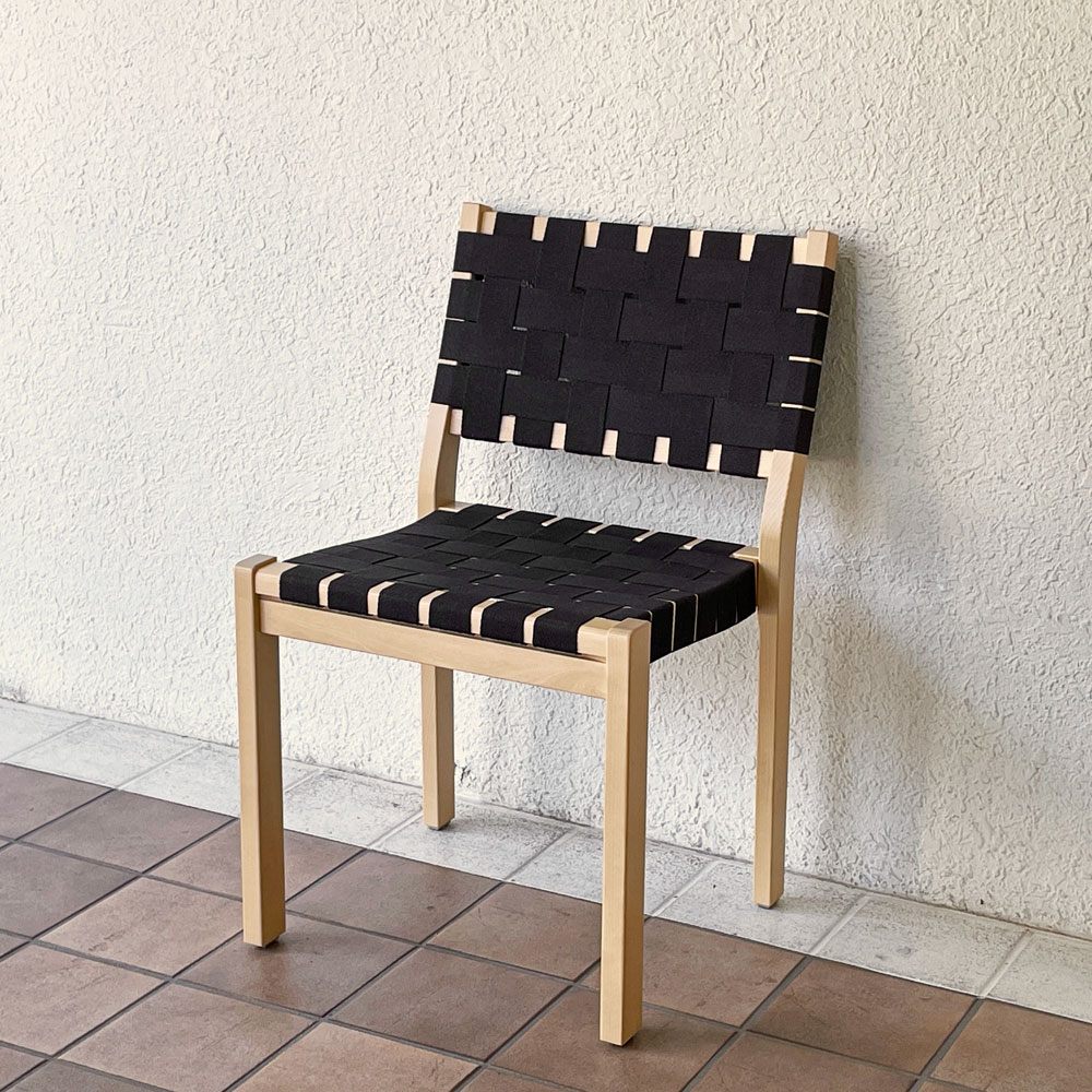 アルテック artek 611 スタッキングチェア ダイニングチェア バーチ材 ウェービングテープ ブラック アルヴァ・アアルト Alvar Aalto フィンランド 北欧家具 美品 B ◇