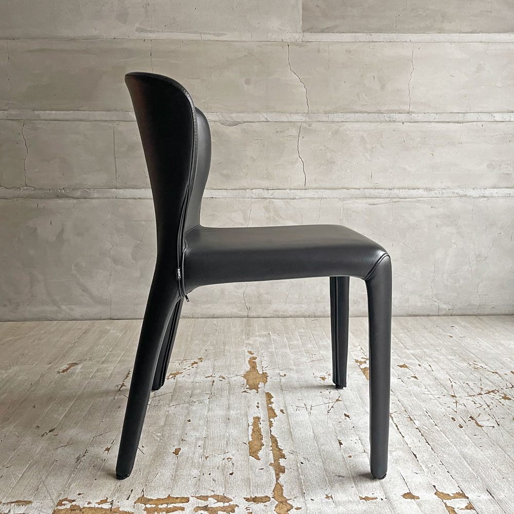 カッシーナ Cassina オラ 369 HOLA アームレスチェア ダイニングチェア 本革 ブラックレザー ハンス・ウェッツスタイン イタリア 定価￥418,000- ♪