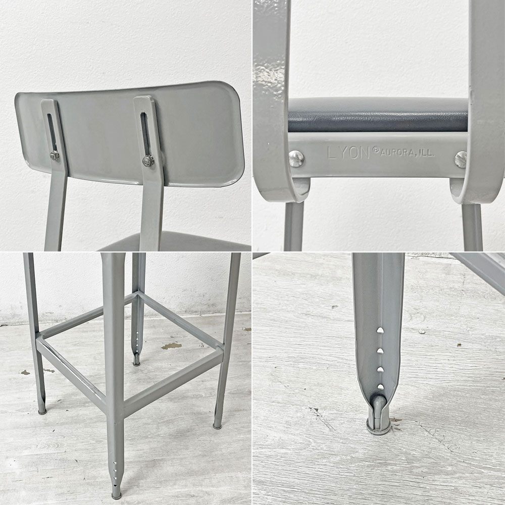 リオン LYON ファクトリー チェア FACTORY CHAIR カウンターチェア グレー バックレスト クッション PVCレザー 座面高69cm パシフィックファニチャーサービス P.F.S取り扱い C ●