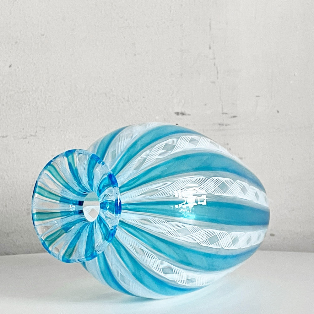 バラリン BALLARIN レースガラス フラワーベース 花瓶 ムラーノ MURANO ベネチアングラス H17.5cm イタリア 工芸品 ■