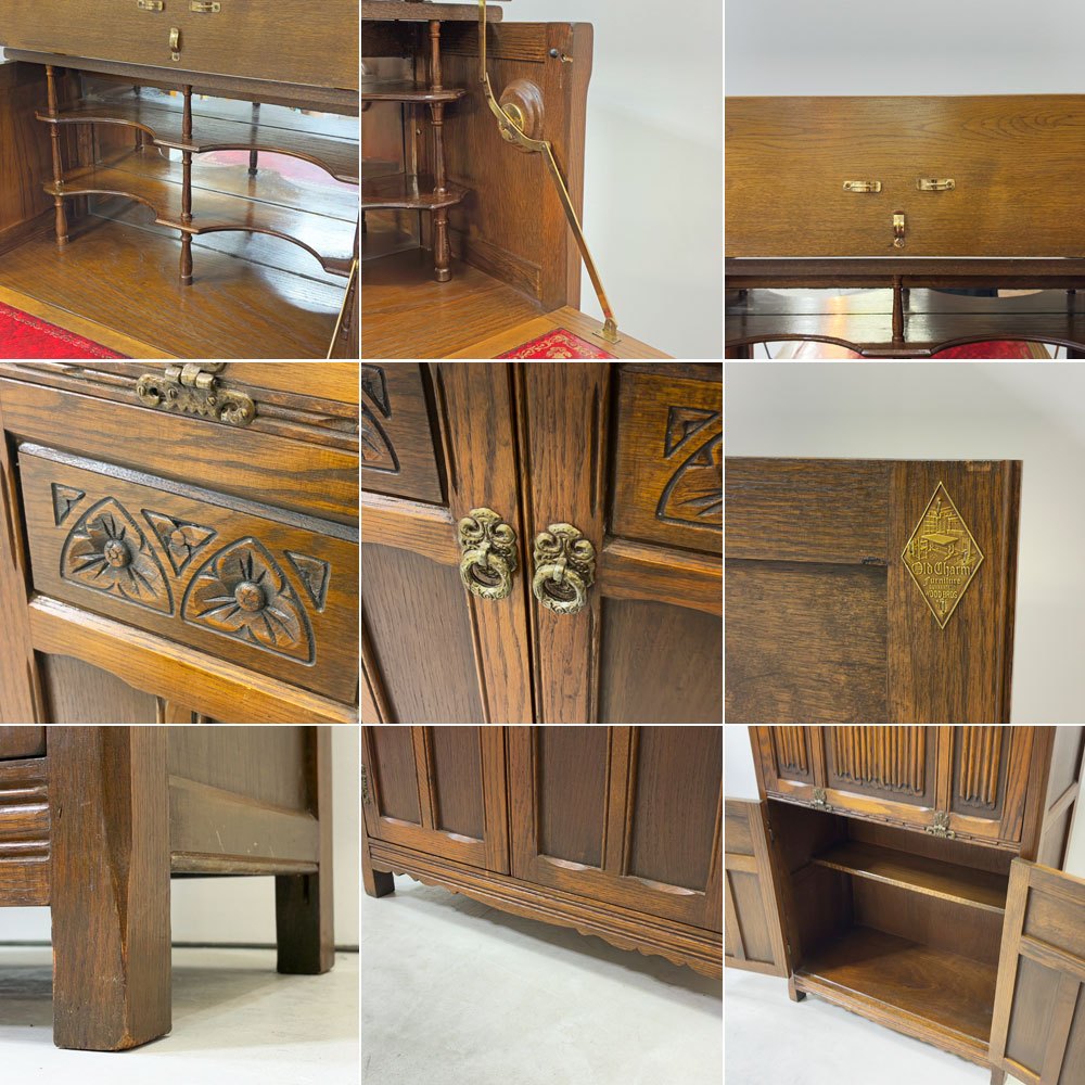 オールドチャーム Old Charme カクテルキャビネット オーク材 バーキャビネット W76cm チューダー様式 クラシカル 英国家具 ●