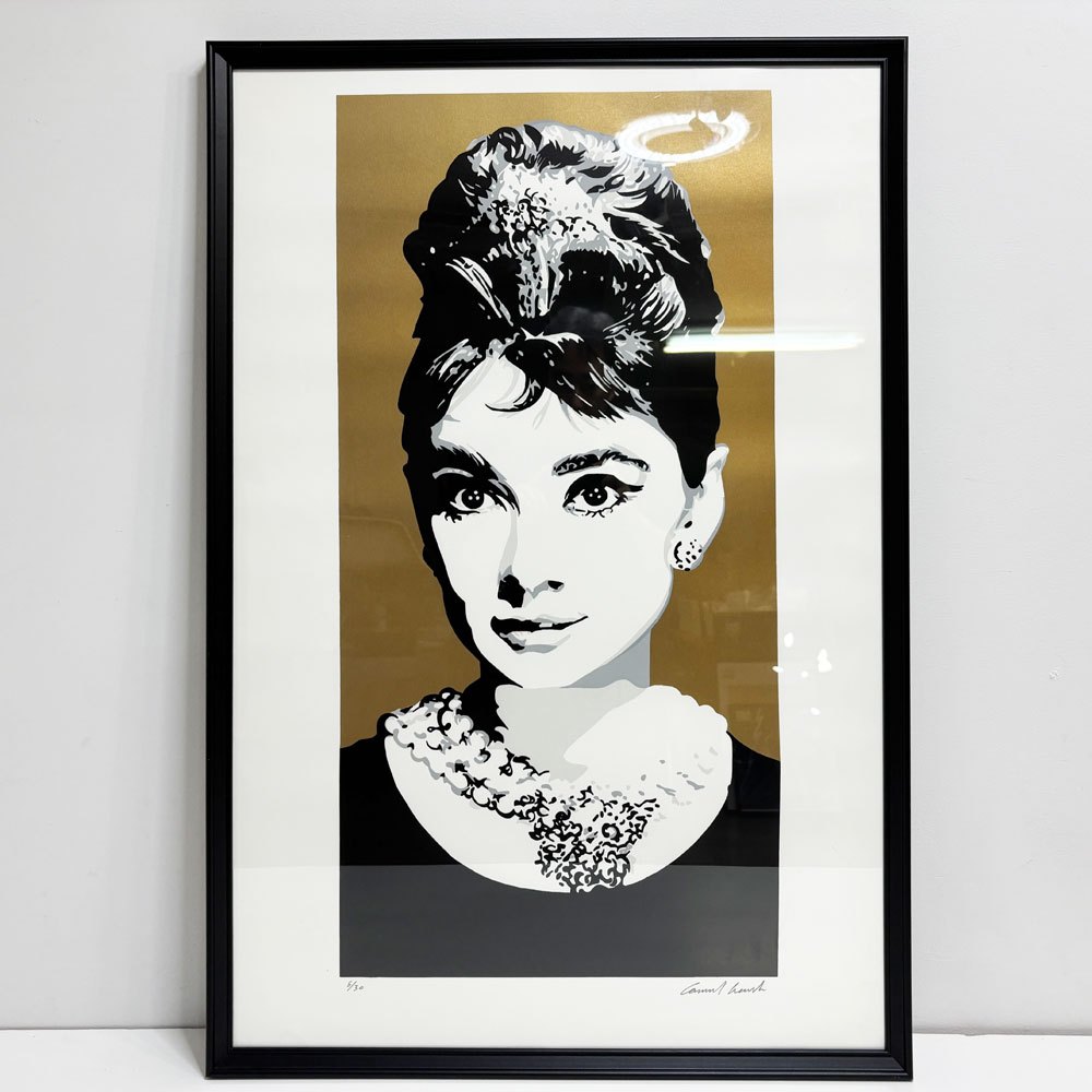 コンラッドリーチ CONRAD LEACH オードリー・ヘップバーン Audrey Hepburn シルクスクリーン アートフレーム ポスター ポップアート 5/30 希少 40×81.5cm(スクリーンサイズ) 額装品 ゴールド ●