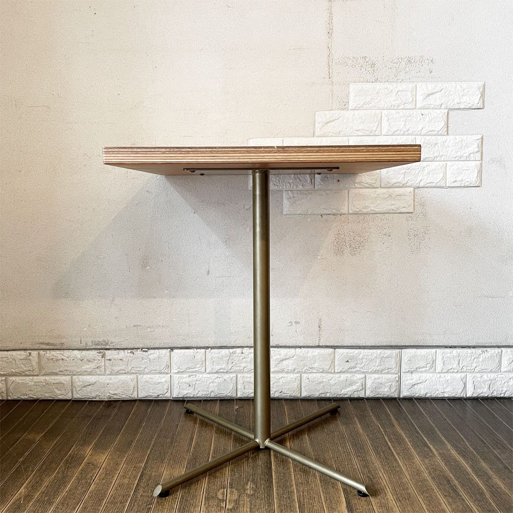 ビンテージスタイル Vintage Style 節入り杉天板×スチール脚 ゴールド カフェテーブル ダイニングテーブル スクエア W60cm ◎