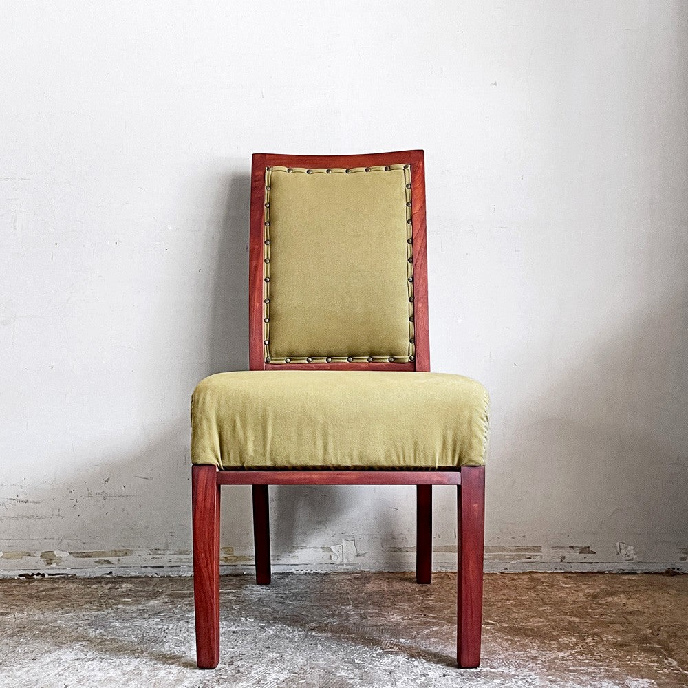 BC工房 ダイニングチェア アームレスチェア チーク材 モケット生地 鋲打ち 国産クラフト家具 ■