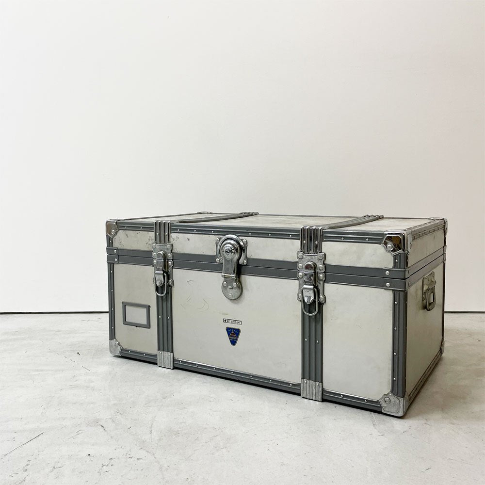 ビンテージ ジュラルミンケース アルミ製 トランク ローテーブル インダストリアルデザイン 工業系 店舗什器 A ●