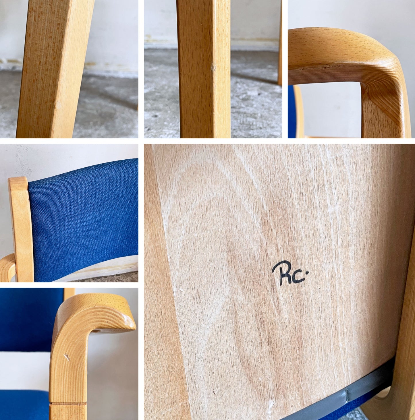 北欧デザイン ビーチ材 アームチェア スタッキング プライウッド ファブリック ブルー A ■
