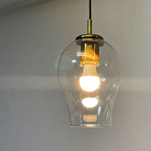 ニューライトポタリー NEW LIGHT POTTERY リリー Lily ペンダントライト クリアガラス 真鍮 マウスブロー シーリング H28cm ●